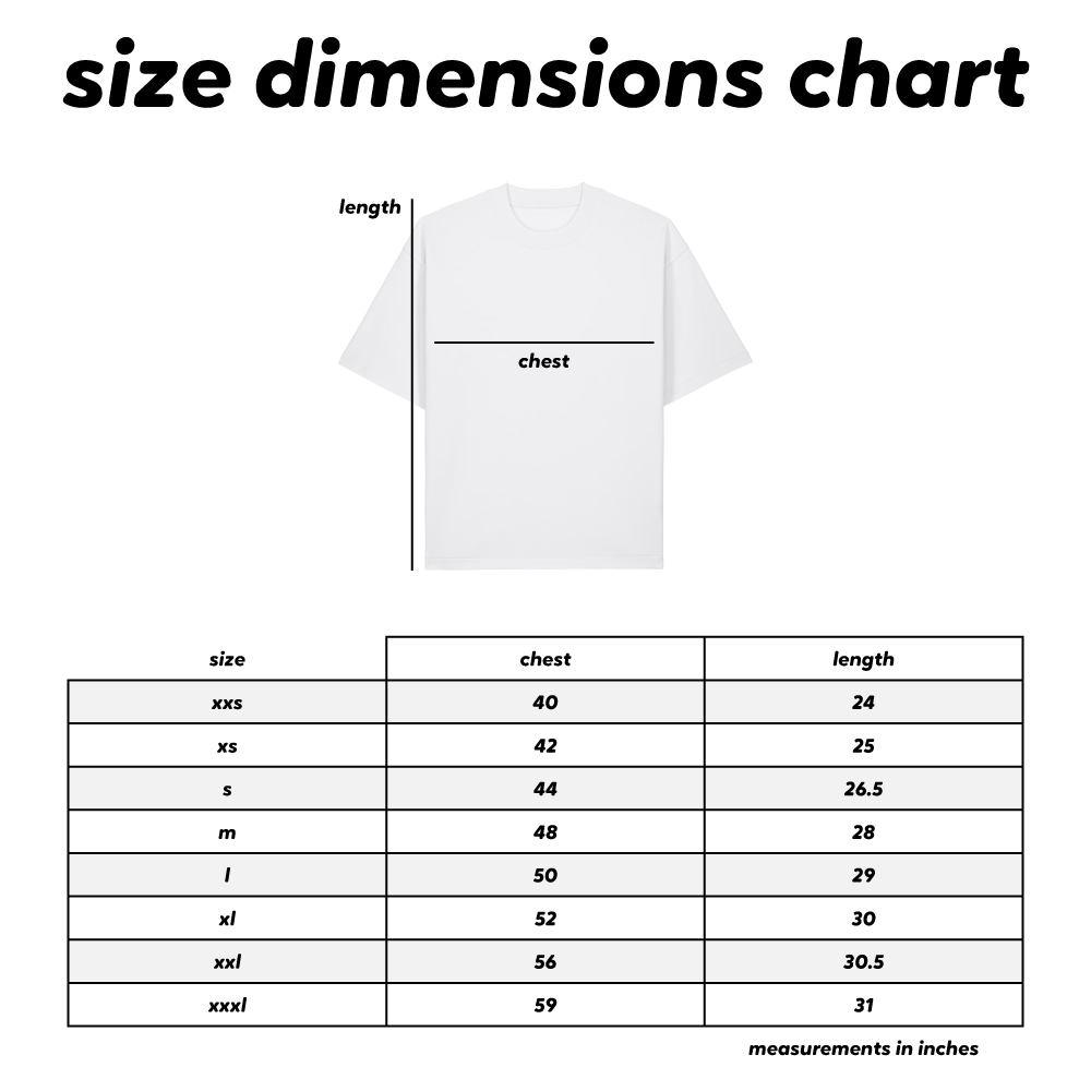 Size dimensions chart
